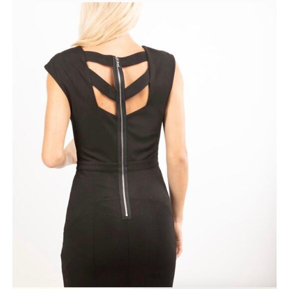 Bebe Bodycon Black Dress with Nude/Lace Insets and Back Cutouts EUC - Picture 2 of 7